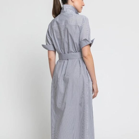 EUC‎ Hinson Wu Charlie Refined Cotton Stripe Check Shirt Style Midi Dress SMALL - Picture 2 of 10